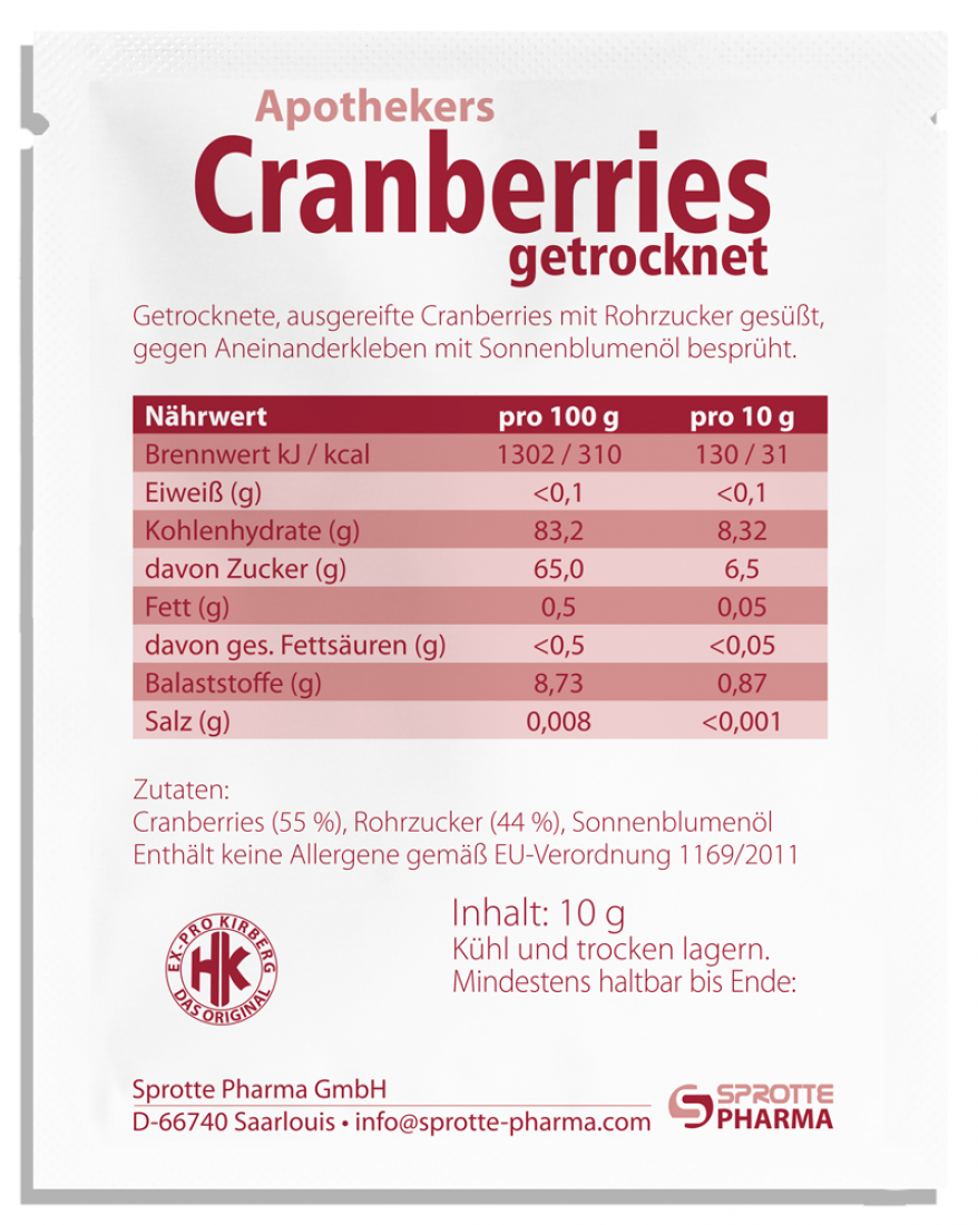 Apothekers Cranberries getrocknet, 10g