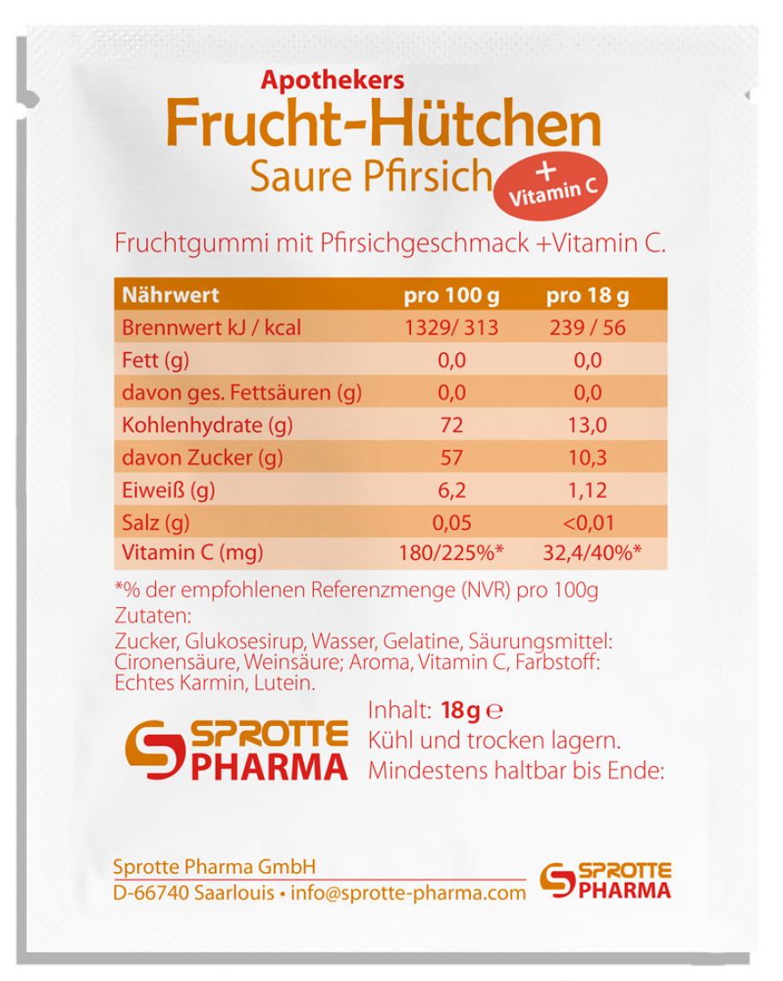 Apothekers Frucht-Hütchen Saure Pfirsich + Vitamin C, 18g